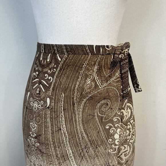 Nygard Collection Skirt size 14 Brown Paisley Sheer Faux Wrap Long Modest Career - Picture 4 of 12
